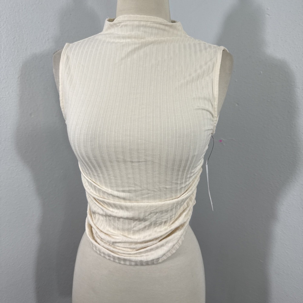 DKNY Jeans Crop Top Womens S Beige Ribbed Cintch Bella Swan Feminine Y2K